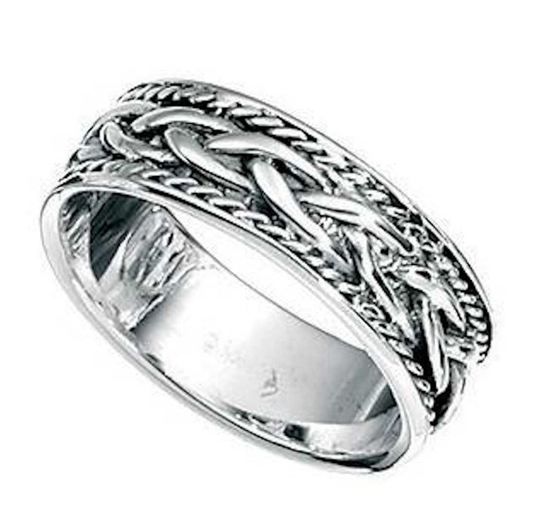 Mens Rope Style Sterling Silver Finger of Thumb Ring