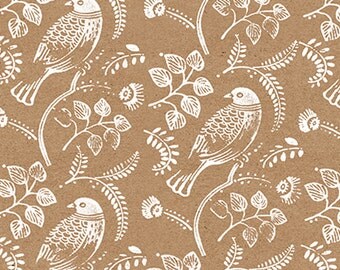 Bird Print Wrapping Paper: Kraft Gift Wrap Sheet, with Handprinted Vintage Love Birds (70cm x 50cm / 19.5" x 27.5")