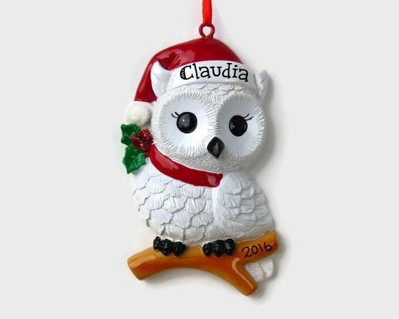 Personalized snowy owl ornament