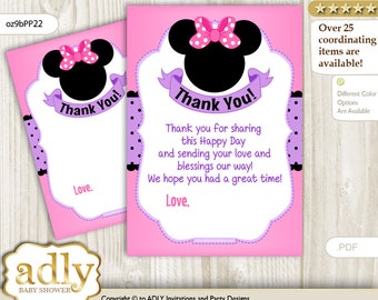 Girl Minnie Thank you Card Printable for Baby Girl Shower or Birthday DIY Purple Pink, Mouse - oz9bPP22