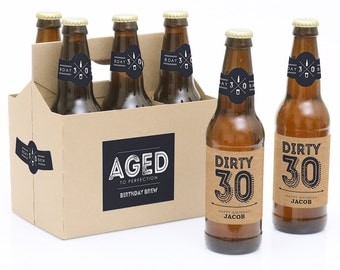 30th Birthday Beer Labels - 6 Beer Bottle Labels & 1 Carrier - Aged to Perfection Funny Birthday Gift - Personalized Milestone Birthday Gift