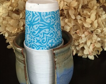 Dixie Cup Dispenser Bathroom Cup Holder Disposable Cup Dispenser Paper Cup Holder in Soft Blue and Cappuccino Brown