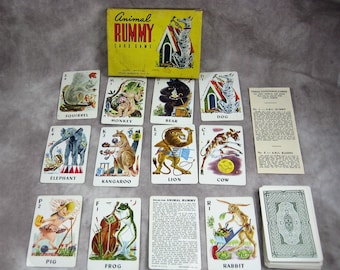 1947 ANIMAL RUMMY Playing Card Game - Whitman Publishing #2998 - Children's Cards