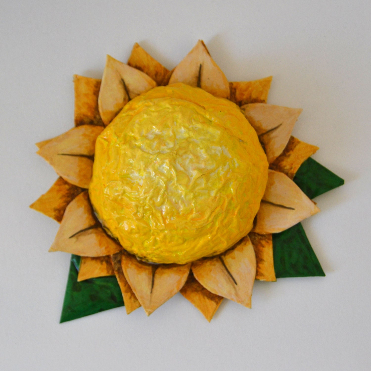 Paper Mache Yellow Flower for the Wall Floral by JarilloArtCraft