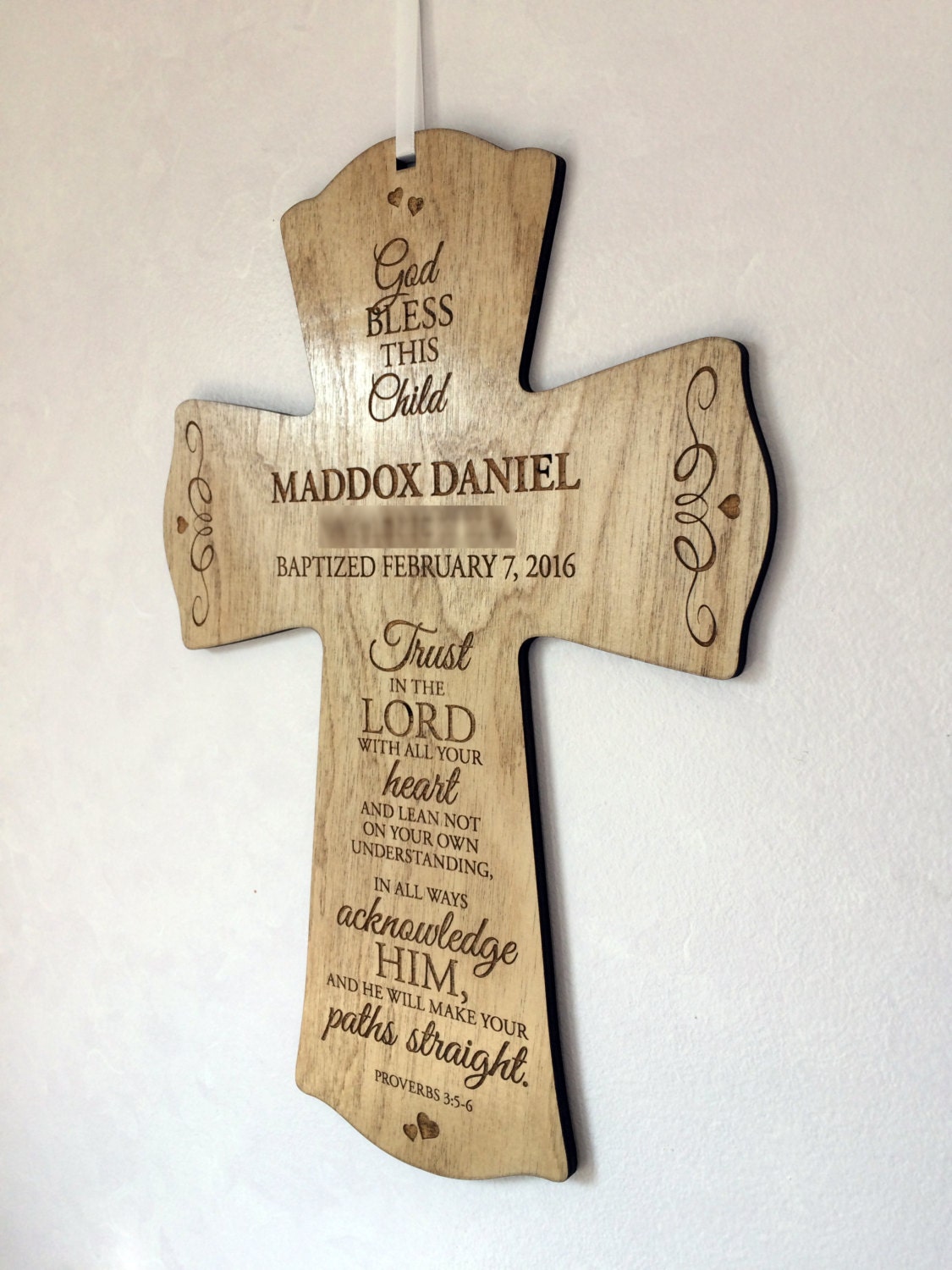 Personalized Wooden Baptismal Cross Stained