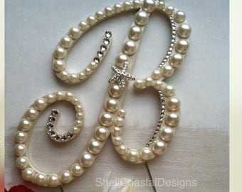 Pearl Cake Topper Wedding Cake Topper Monogram Cake Topper Swarovski Crystal Cake Topper Anniversary Cake Topper Letter B Cake Topper