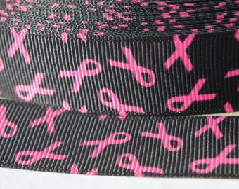 Breast Cancer Ribbon 7/8 Inch Grosgrain Ribbon by the Yard for Hairbows, Scrapbooking, and More!!