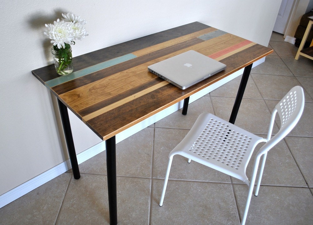 New Distressed Colorful Wood Desk with Round by