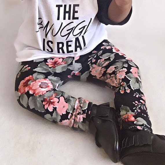 Coral/Red/Black Floral Baby Leggings Thick/Stretchy Adorable