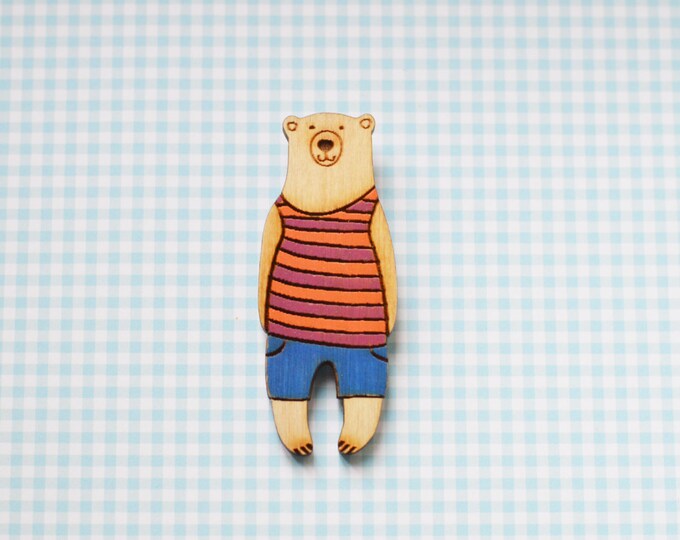 Teddy Bear // Wooden brooch is covered with ECO paint // Laser Cut // 2016 Best Trends // Fresh Gifts // Swag Style