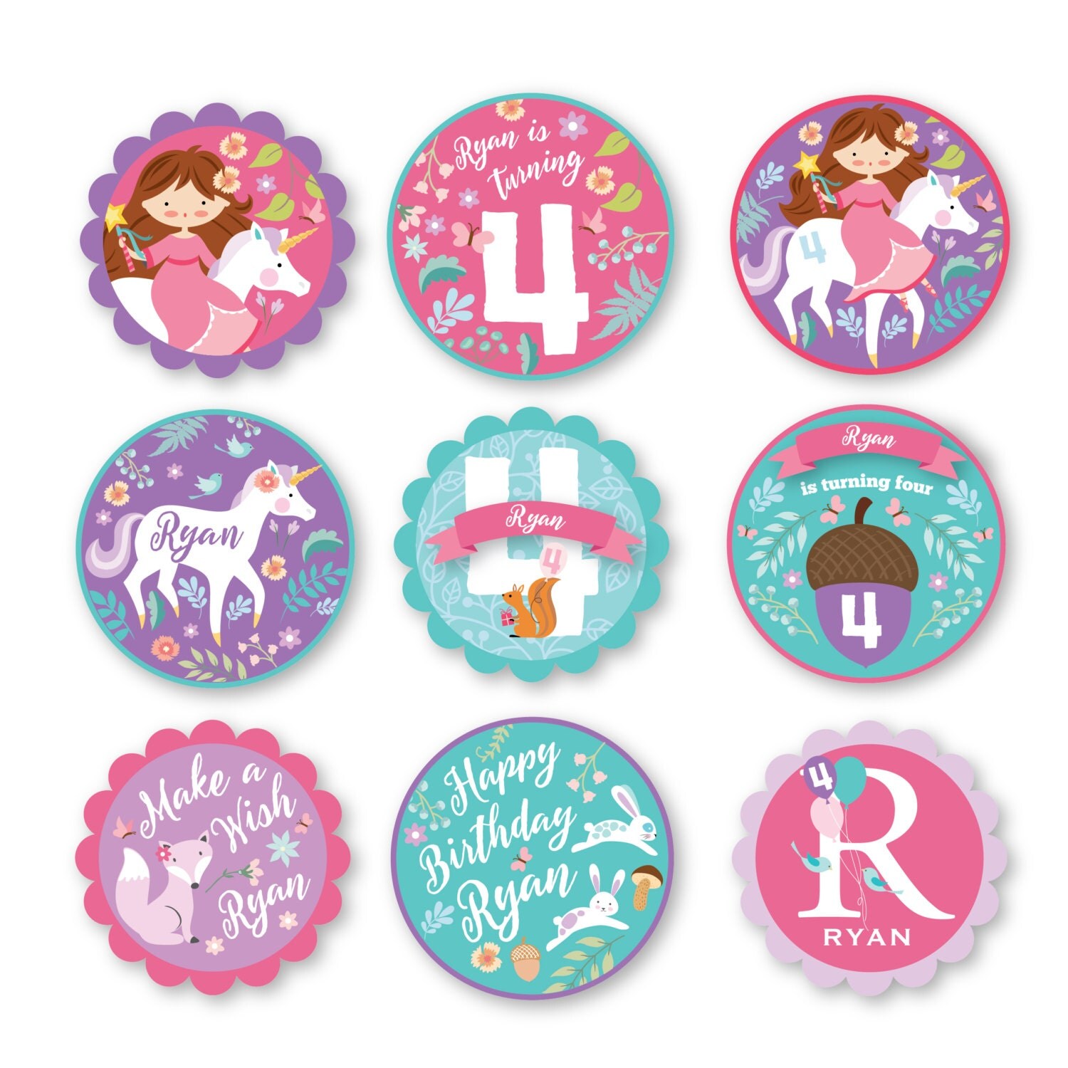 unicorn princess cupcake toppers cupcake wrappers and straw