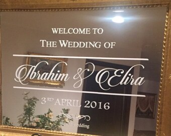 Welcome to the Wedding of. Custom Wedding/Engagement decal for mirror. Mirror Decal. Window Decal. Wall Decal. Wedding Decal.