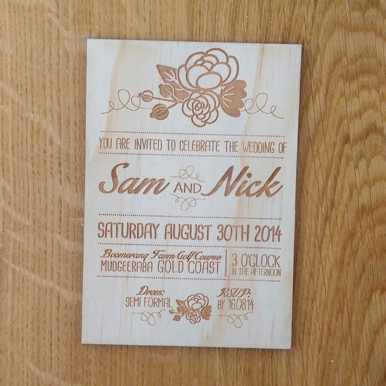 Rustic Wedding Invitation Floral Design Laser Etched Wooden A6 Size Rustic Wedding Invitation Floral Design Laser Etched Wooden A6 Size