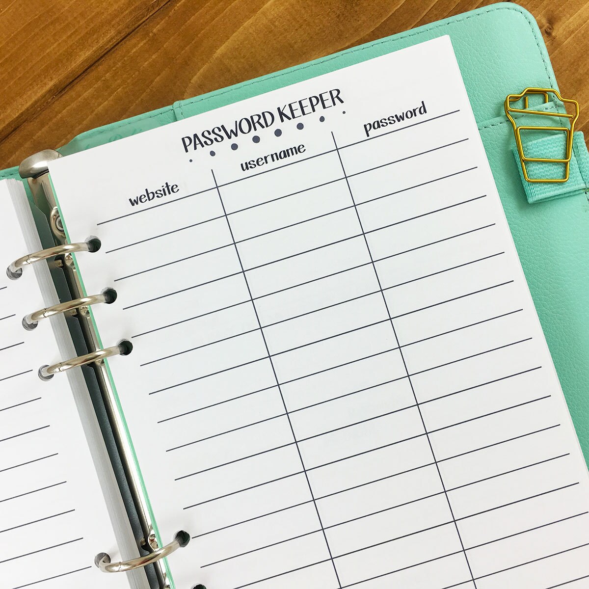 A5 Password Keeper printed planner inserts website