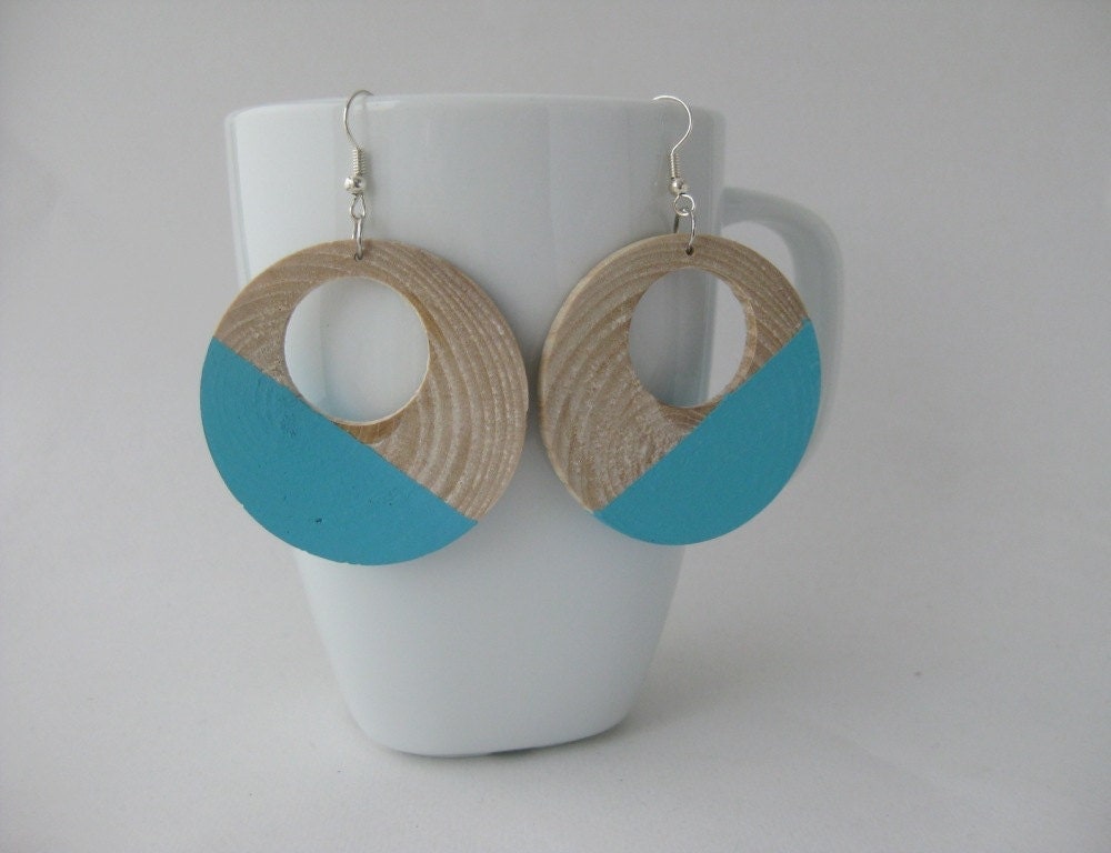 Minimalist earrings wooden earrings hand painted earrings