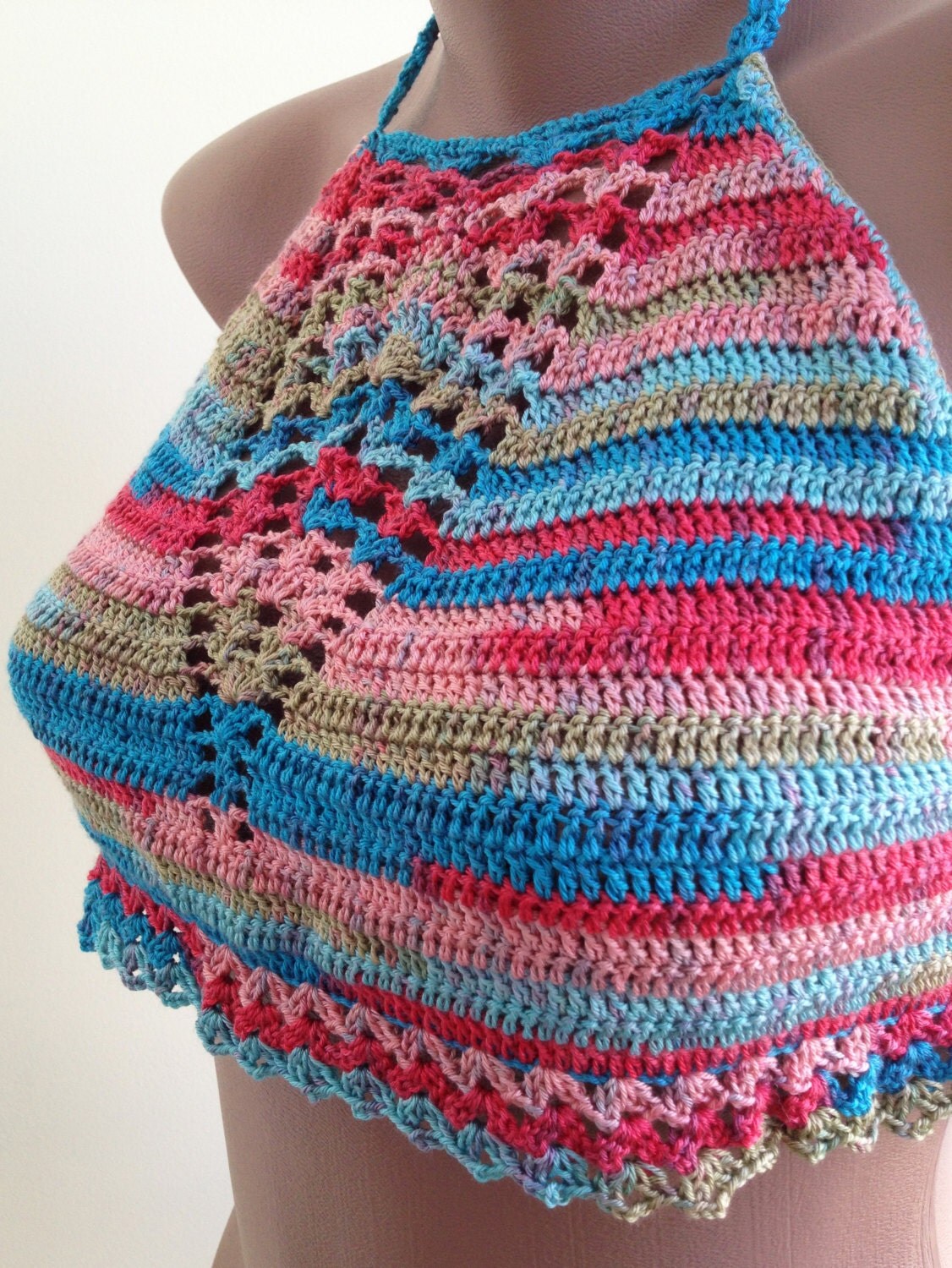 Rainbow crochet bra/ Bohemia Crochet Halter top/ Halter sexy