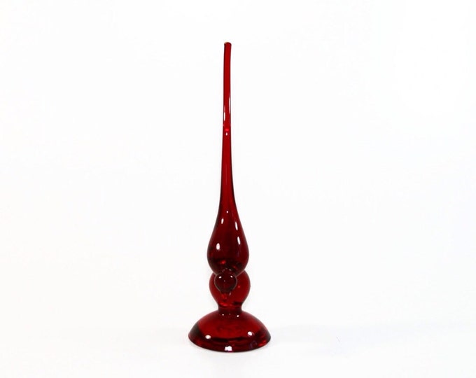 Storewide 25% Off SALE Vintage Red Amberina Viking Long Tail Art Glass Bird Statue Featuring Elongated Stature Design