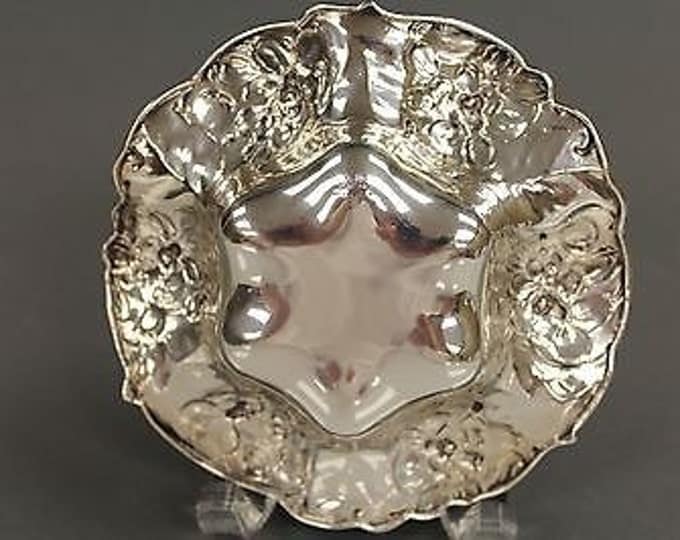 Storewide 25% Off SALE Vintage Sterling Silver Gorham Floral Repousse Candy Bowl Featuring Highly Detailed Ruffled Design With Old World Hal