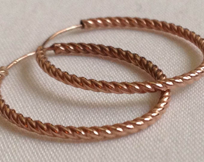 Storewide 25% Off SALE Vintage 14k Rose Gold Rope Twisted Style Designer Hoop Earrings Featuring Elegant Style Finish