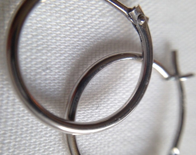 Storewide 25% Off SALE Vintage 14k White Gold Designer French Lock Hoop Earrings Featuring Elegant Style Finish