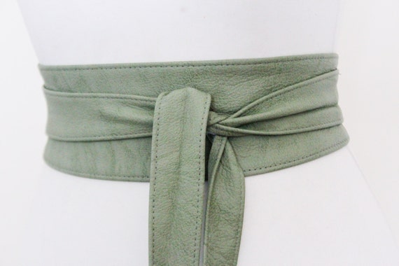 Vintage Light Green Leather Obi Belt Waist Cincher Belt