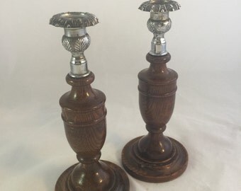 Pair Of Wooden Candlesticks From England