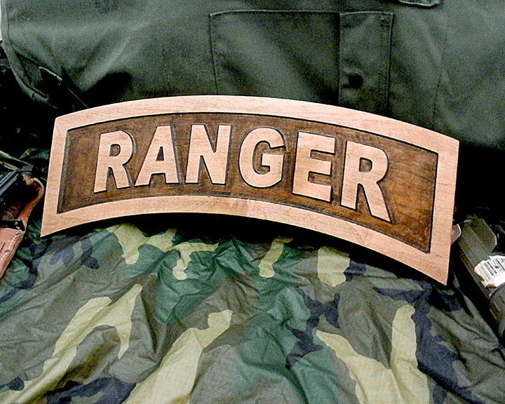 18 Inch Rustic Army Ranger Tab Pocketed Wood Carving on Hard
