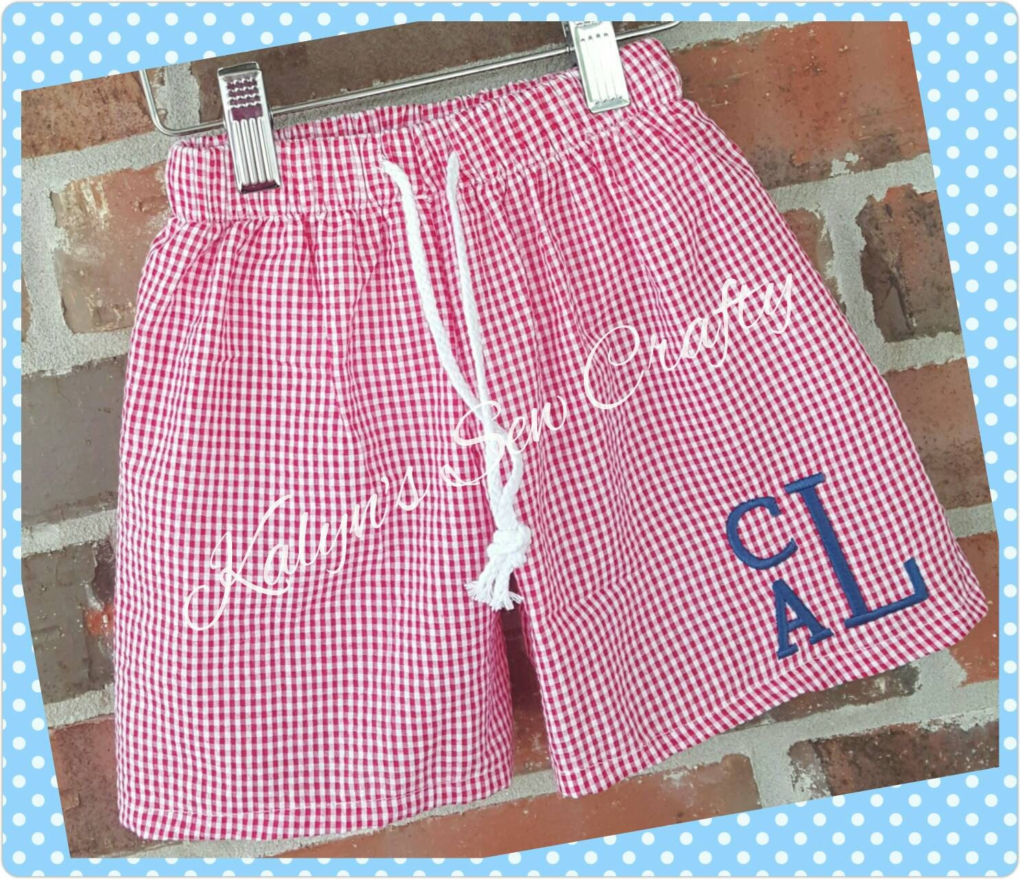 Boy's personalized Gingham Swim Trunks by KalynsSewCrafty on Etsy