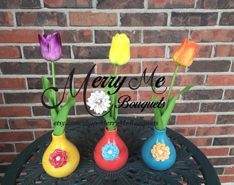 Set of 3 Tulip Arrangements - Tulip Floral Arrangement - Real Touch Tulips - Tulips and Vases - Colorful Vases - Colorful Floral Arrangement