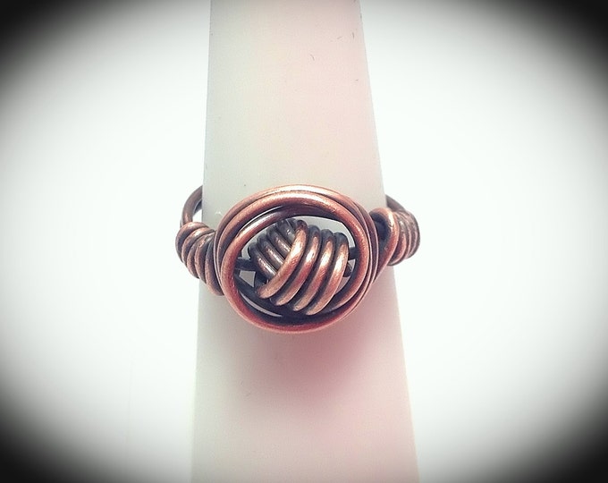 Antiqued copper celtic knot wire wrapped ring