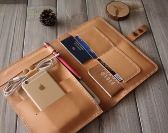 iPad Air case leather Portfolio , Credit Card case, Earphone Organizer, Notebook Covers, Hand stitched from Italian Veg Tanned Leather V3