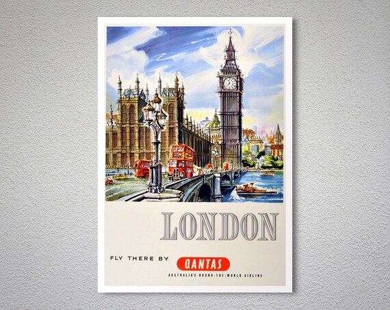 London Fly There by Qantas Vintage Travel Poster Poster