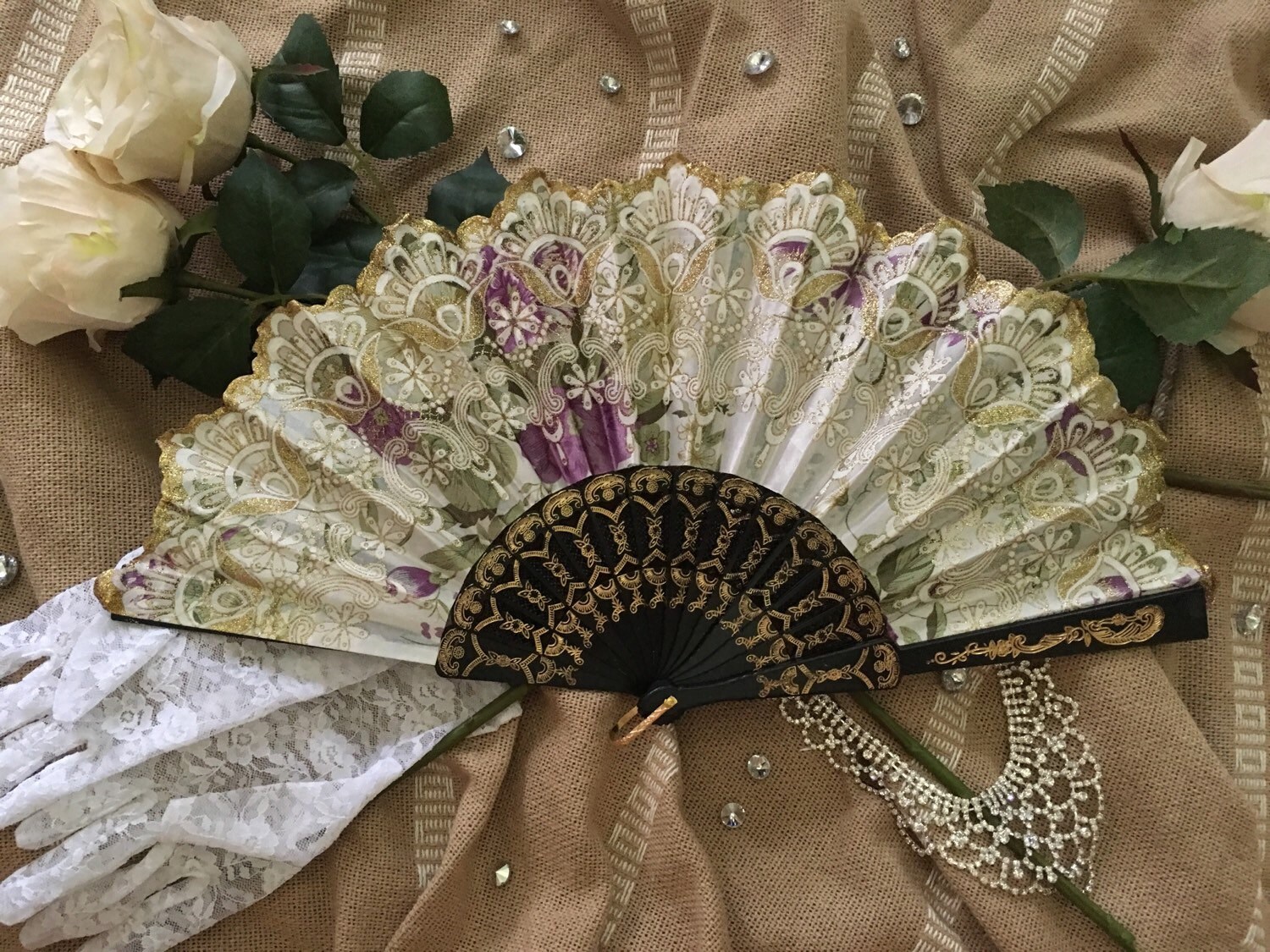 White Hand Held Fan Bride Bridal Accessory Performer Dancer