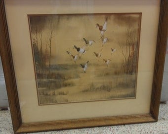 Vintage Flying Ducks Watercolour/Signed