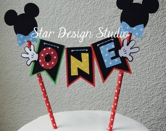 Mickey Mouse Cake Topper Birthday Bunting- Red, blue, yellow, green