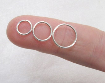 Sterling Silver Small Endless Hoop Helix Earring, Silver 6mm 8mm 10mm Tragus Hoop, 20 Gauge Daith Hoop, Cartilage Ring, Unisex Piercing Gift