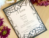 spiderweb laser cut menu card pocket gothic heart halloween wedding stationery