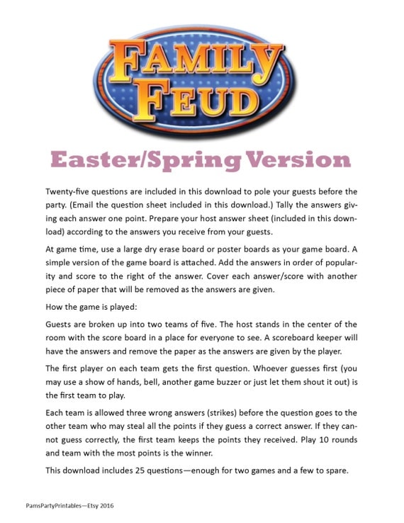 Easter Spring Family Feud Printable Game Classroom Party