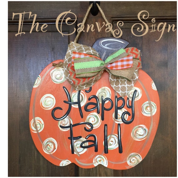 Hand Painted Swirl Dot Wood Pumpkin Door Hanger