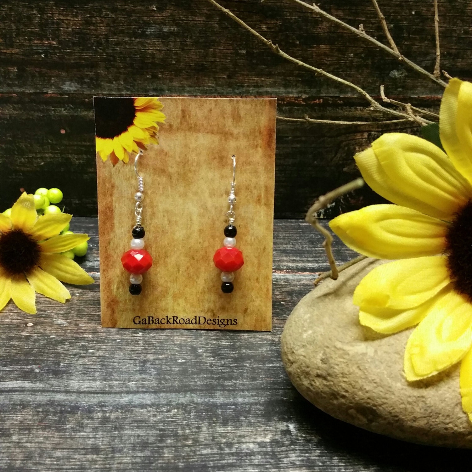 Beaded Dangle Earrings Red Earrings Red Beads By Gabackroaddesigns 2157