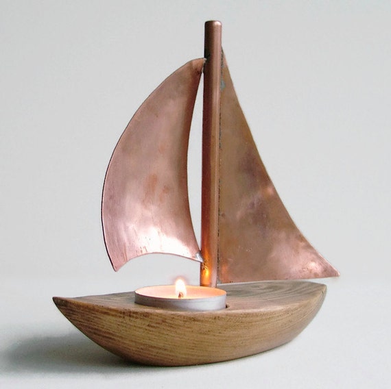 Copper Boat Candle Holder Copper Candle Holder Wooden Candle