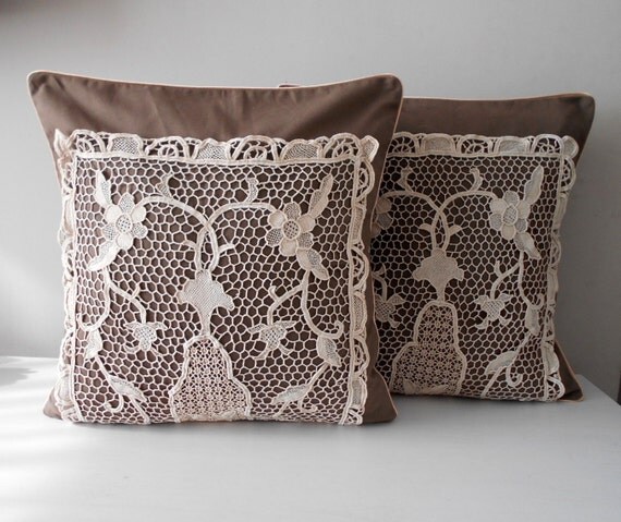 Rustic Pillow Cover Set Decorative Throw Pillow by MyLacyBoutique