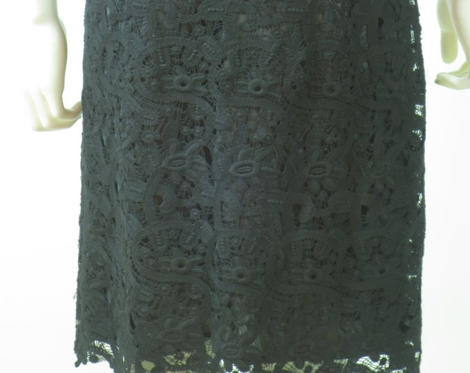 80s Boho floral guipure cotton lace A-line mini skirt