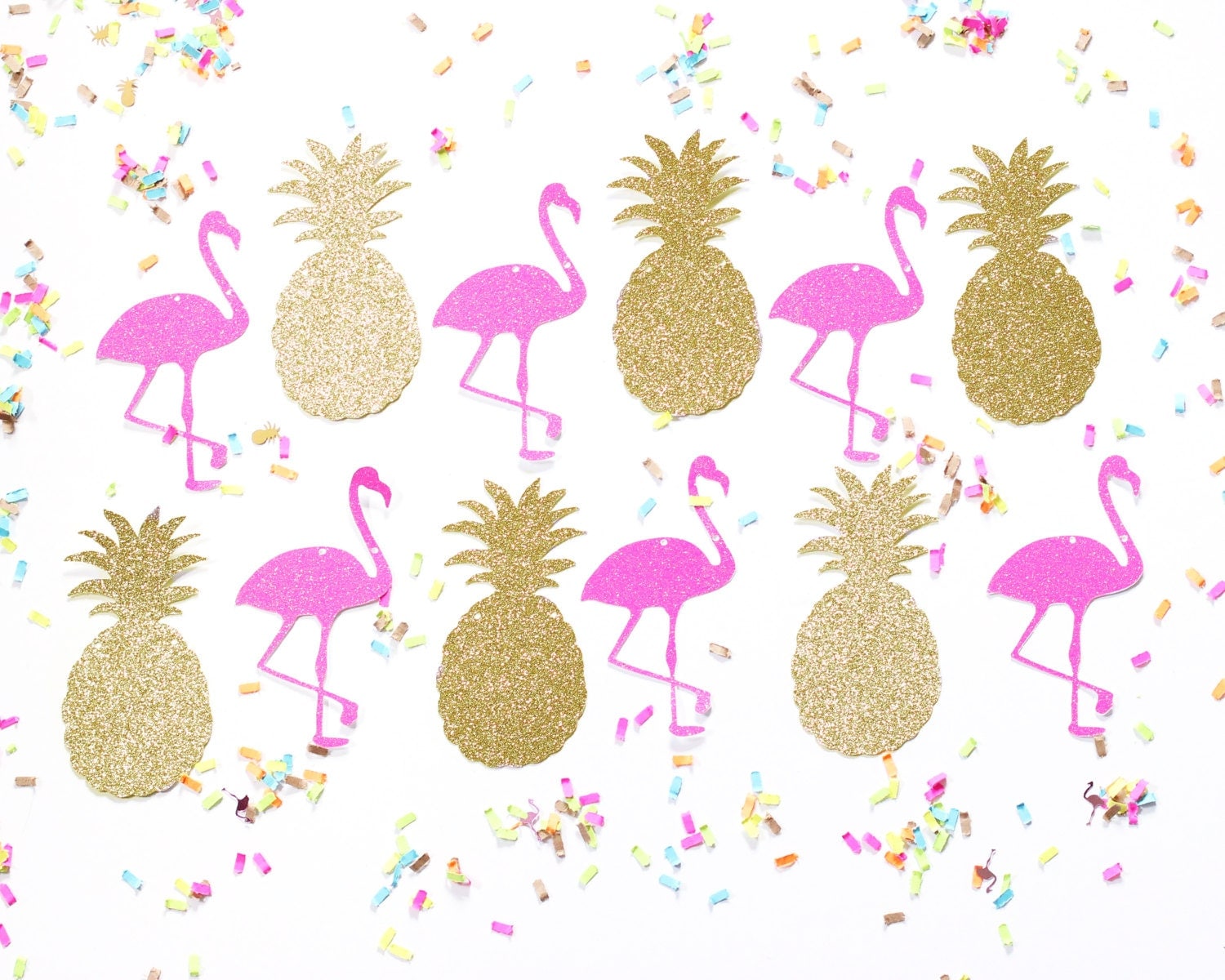 Flamingo & Pineapple Glitter Banner Gold Hot Pink Garland