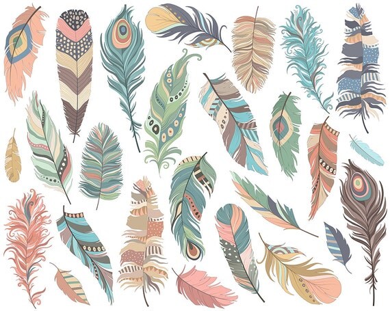 Download Tribal Feathers Clip Art Set of 26 300 DPI PNG JPG and