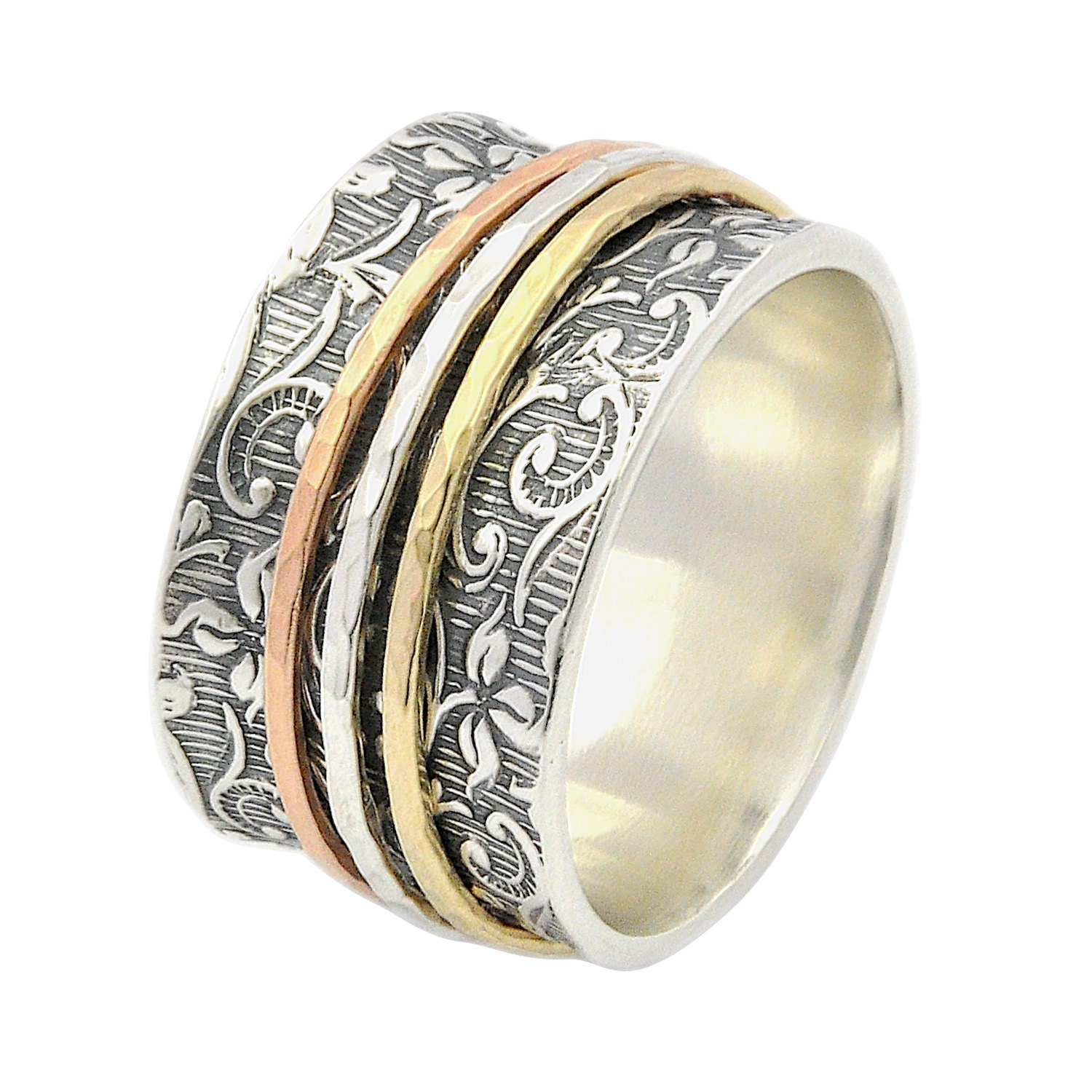 Spinner Ring for women Silver and Gold ring Leaf Spinner