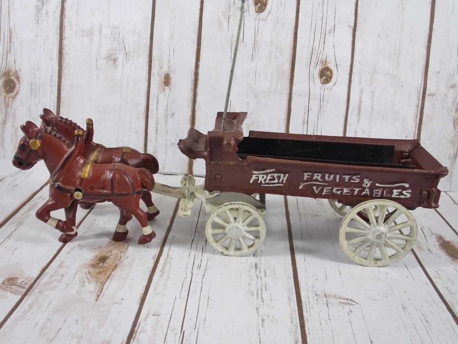 Vintage Cast Iron Horse Drawn Wagon Figurines Collectible