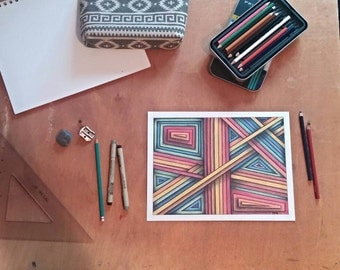Original, hand-drawn in colored pencil- Roaming Rainbow
