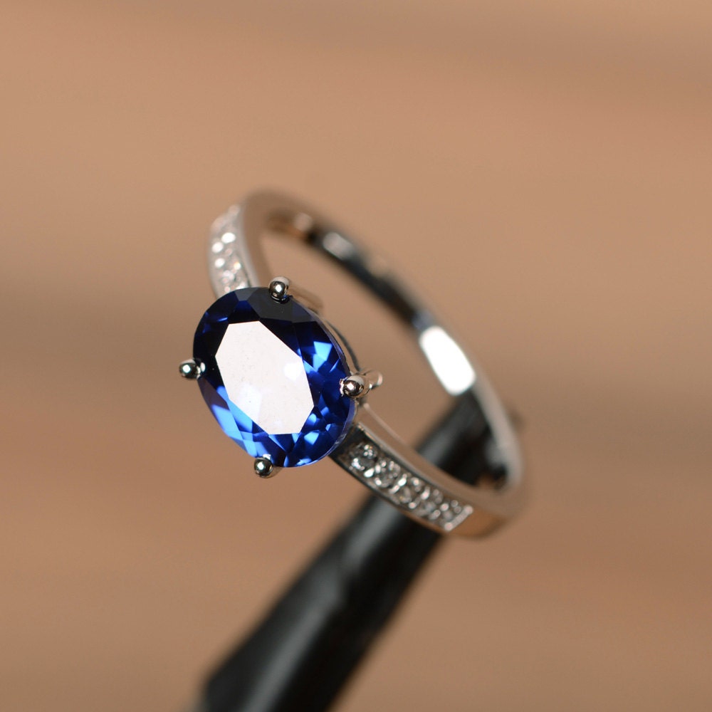 lab grown sapphire ring oval gemstone September birthstone