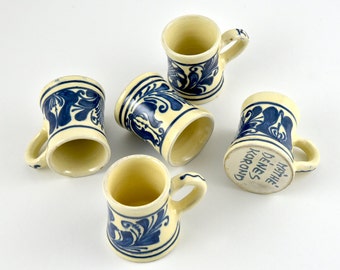 gallerymichel Màthé Dènes Signed Romanian Blue and White Vintage Korond Pottery Mugs